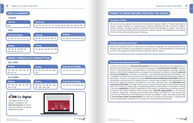 Argument-Driven Inquiry Three Dimensional Investigation for Integrated Physics and Chemistry, IPC (Texas Edition)