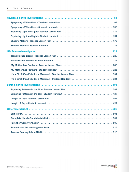 Argument-Driven Inquiry for 1st Grade Book (NGSS Edition)