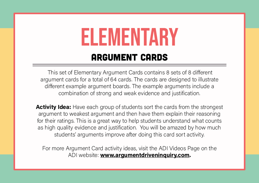 Elementary Science Argument Cards | ADI Store